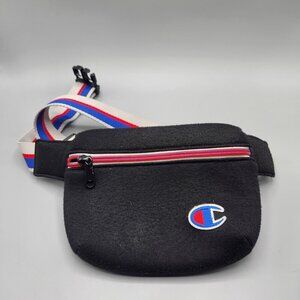 Vintage Champion Soft Belt Bag Black Fanny Pack Padded Striped